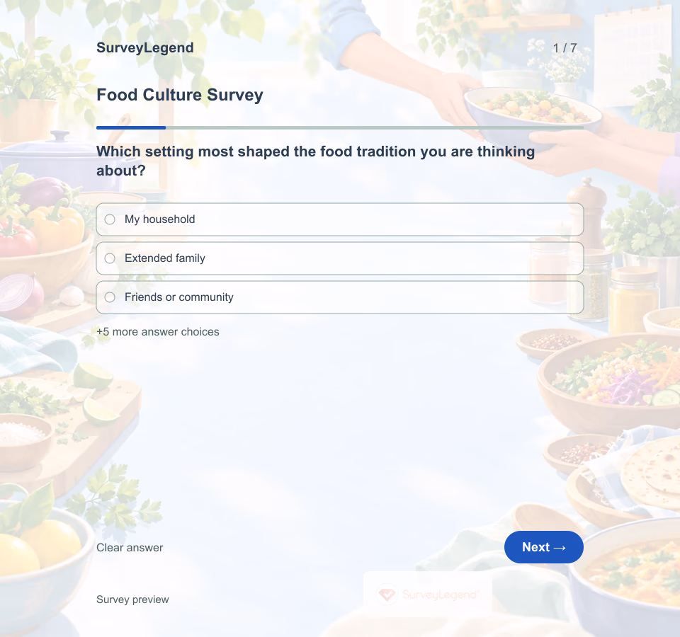 Preview of the Food Culture Survey Template showing its first question and answer choices