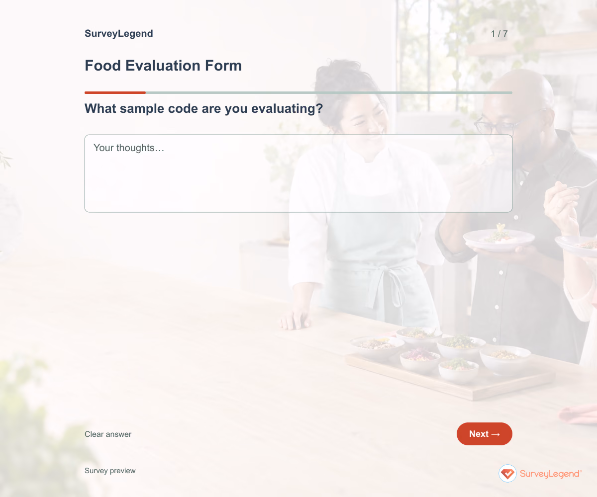 Preview of the Food Evaluation Form demo showing its first question and answer choices