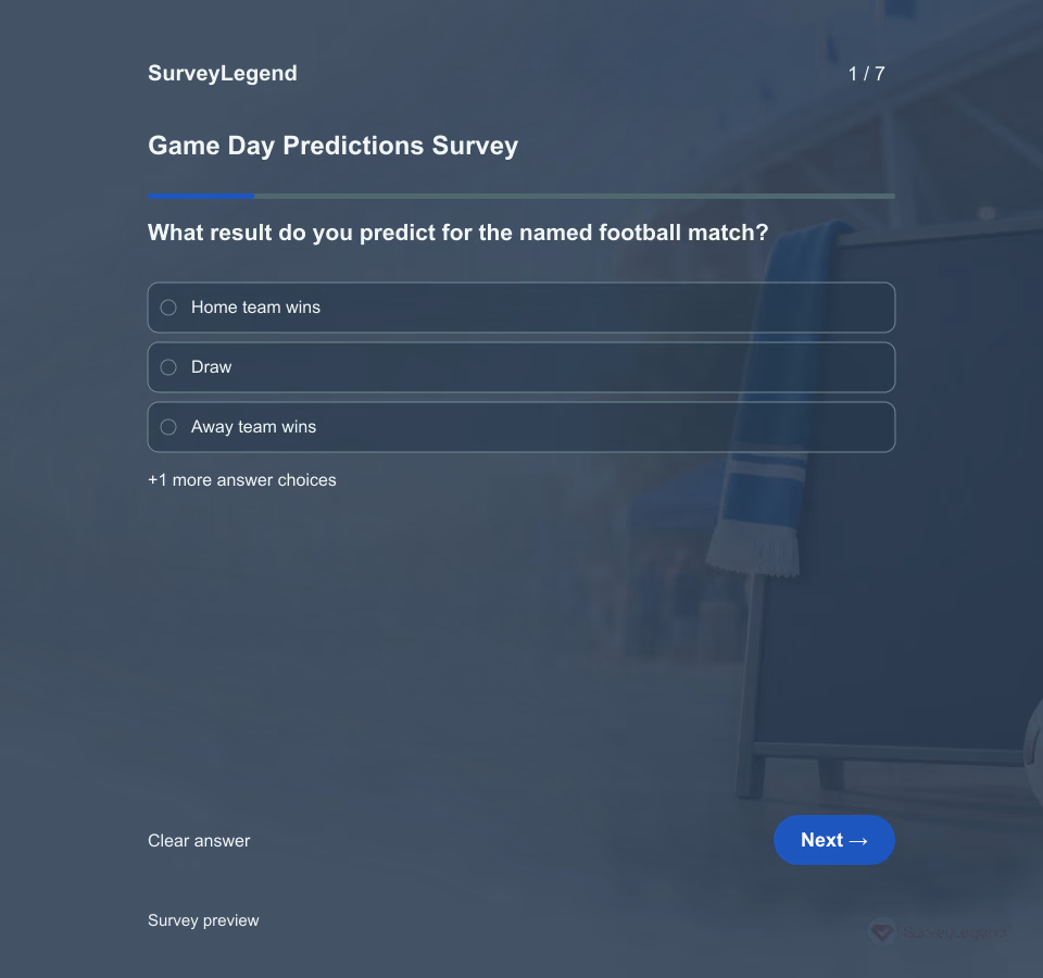 Preview of the Game Day Predictions Survey Template showing its first question and answer choices