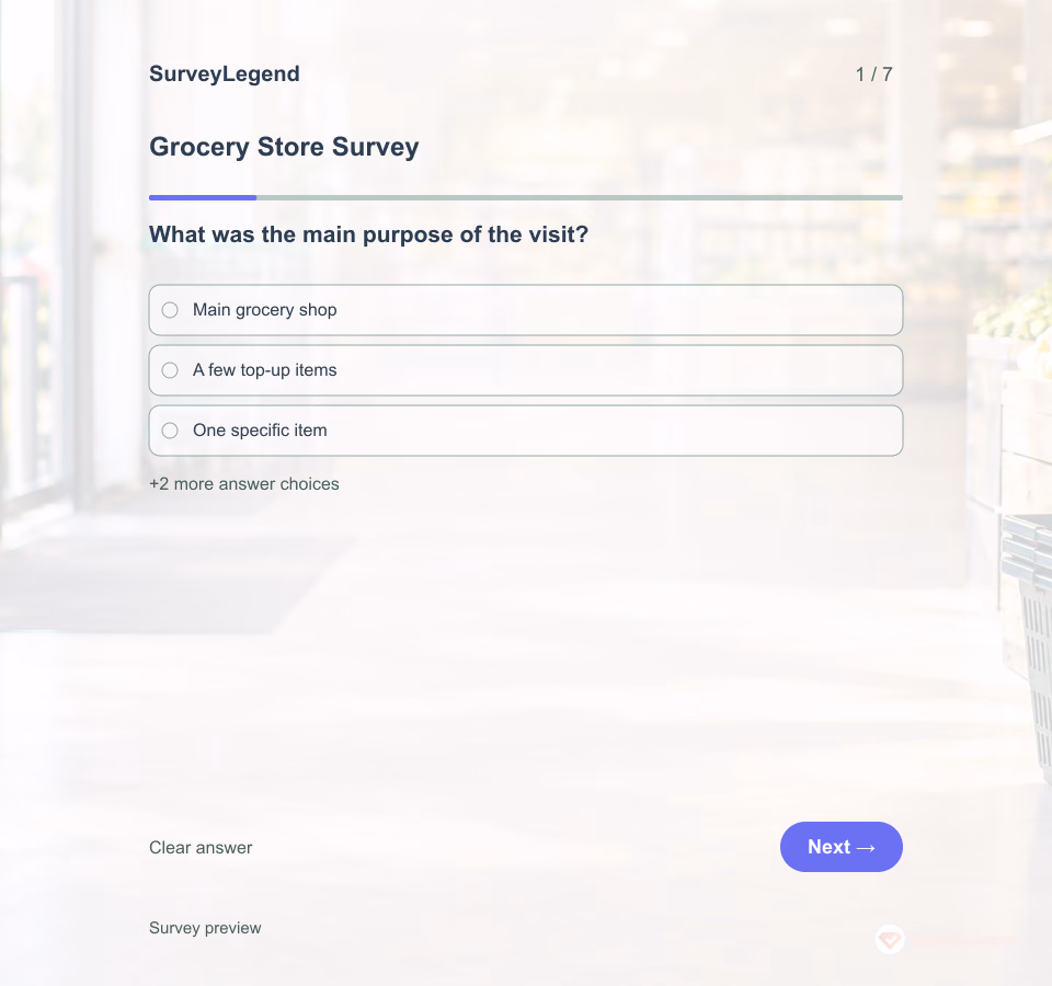 Preview of the Grocery Store Survey Template showing its first question and answer choices