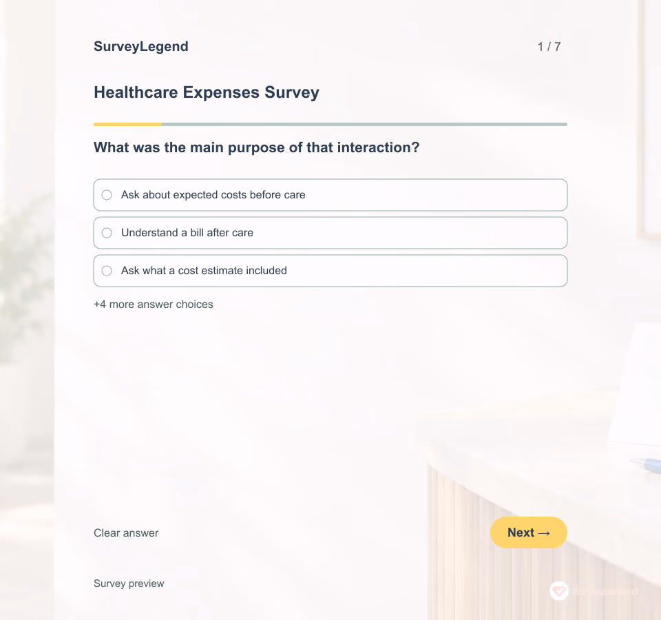 Preview of the Healthcare Expenses Survey Template showing its first question and answer choices