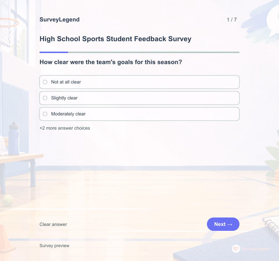 Preview of the High School Sports Student Feedback Survey Template showing its first question and answer choices