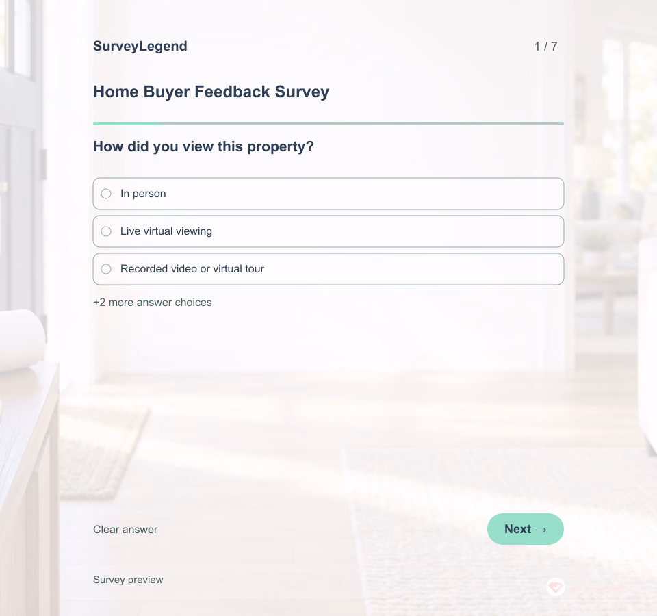Preview of the Home Buyer Feedback Survey Template showing its first question and answer choices