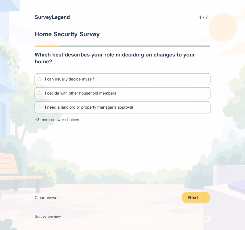Preview of the Home Security Survey Template showing its first question and answer choices