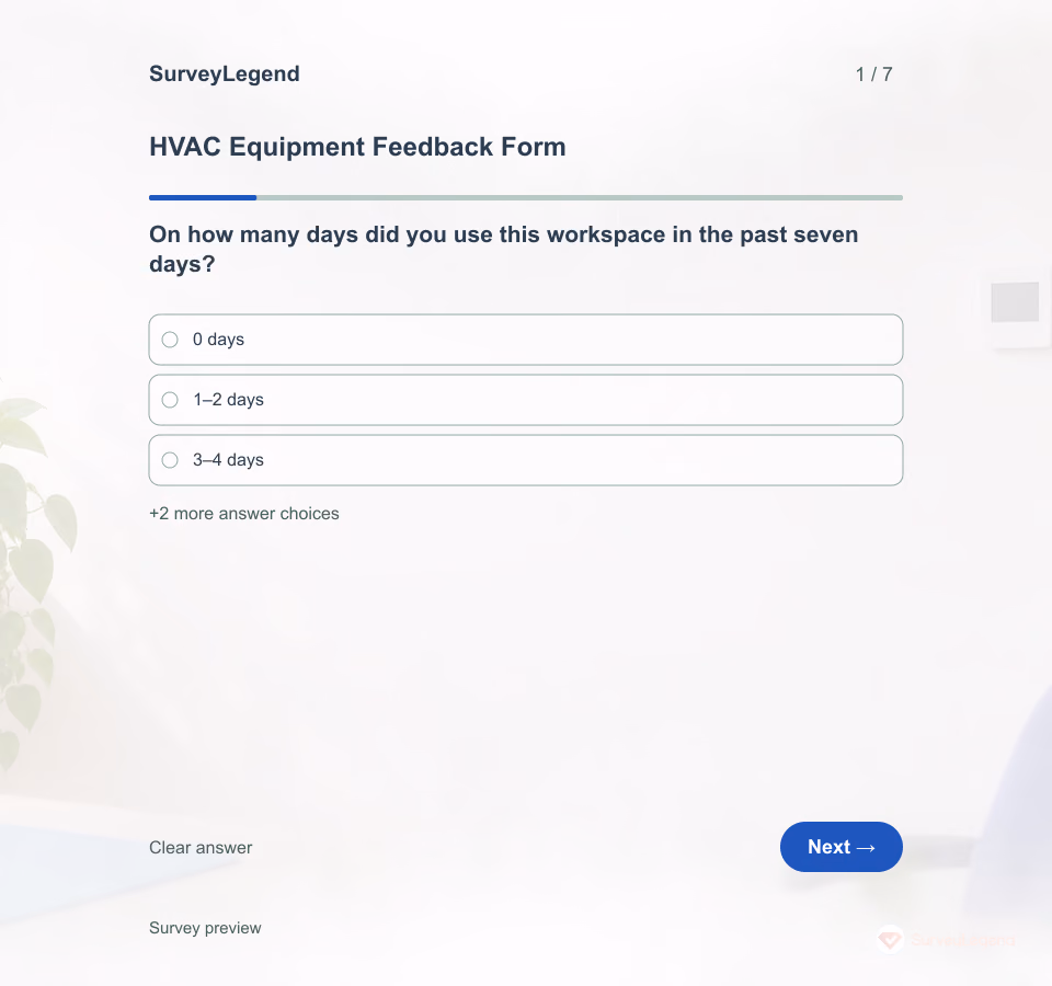 Preview of the HVAC Equipment Feedback Form Template showing its first question and answer choices