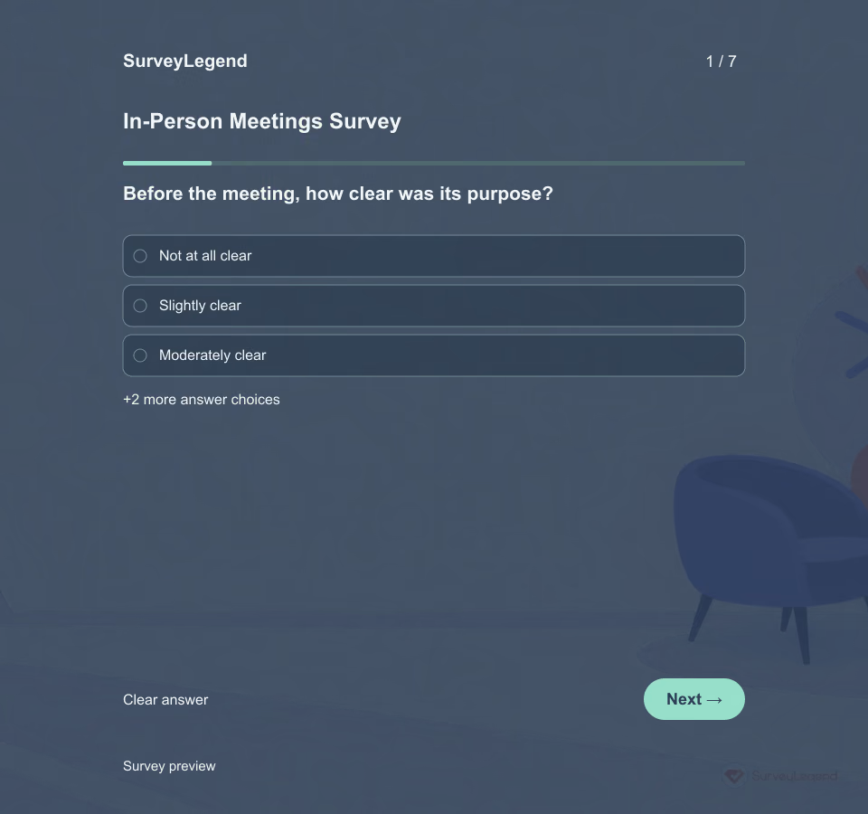 Preview of the In-Person Meetings Survey Template showing its first question and answer choices