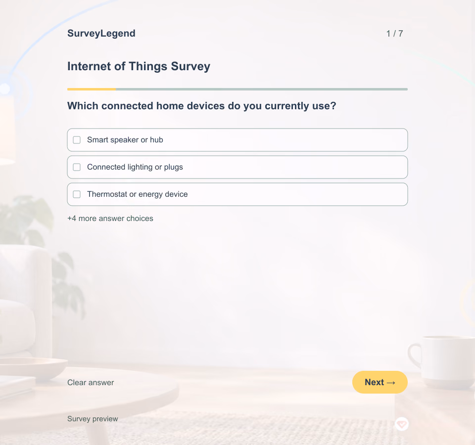 Preview of the Internet of Things Survey Template showing its first question and answer choices