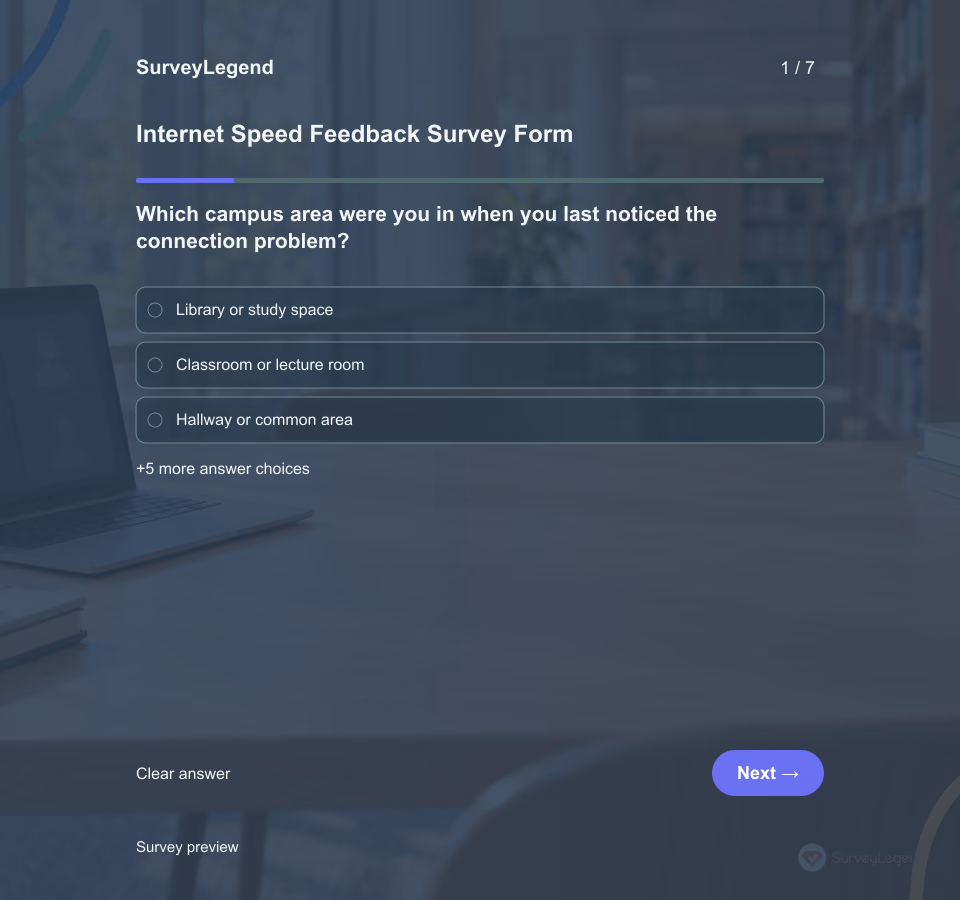 Preview of the Internet Speed Feedback Survey Form showing its first question and answer choices