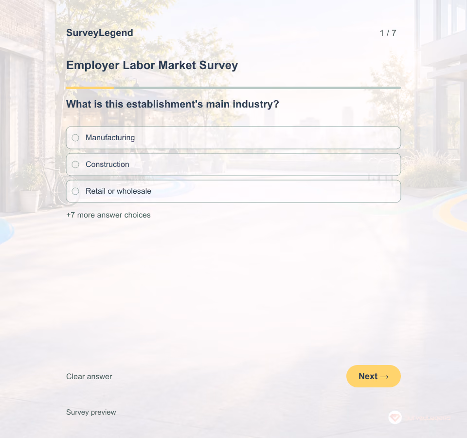 Preview of the Employer Labor Market Survey Template showing its first question and answer choices