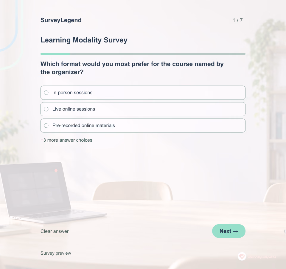 Preview of the Learning Modality Survey Template showing its first question and answer choices