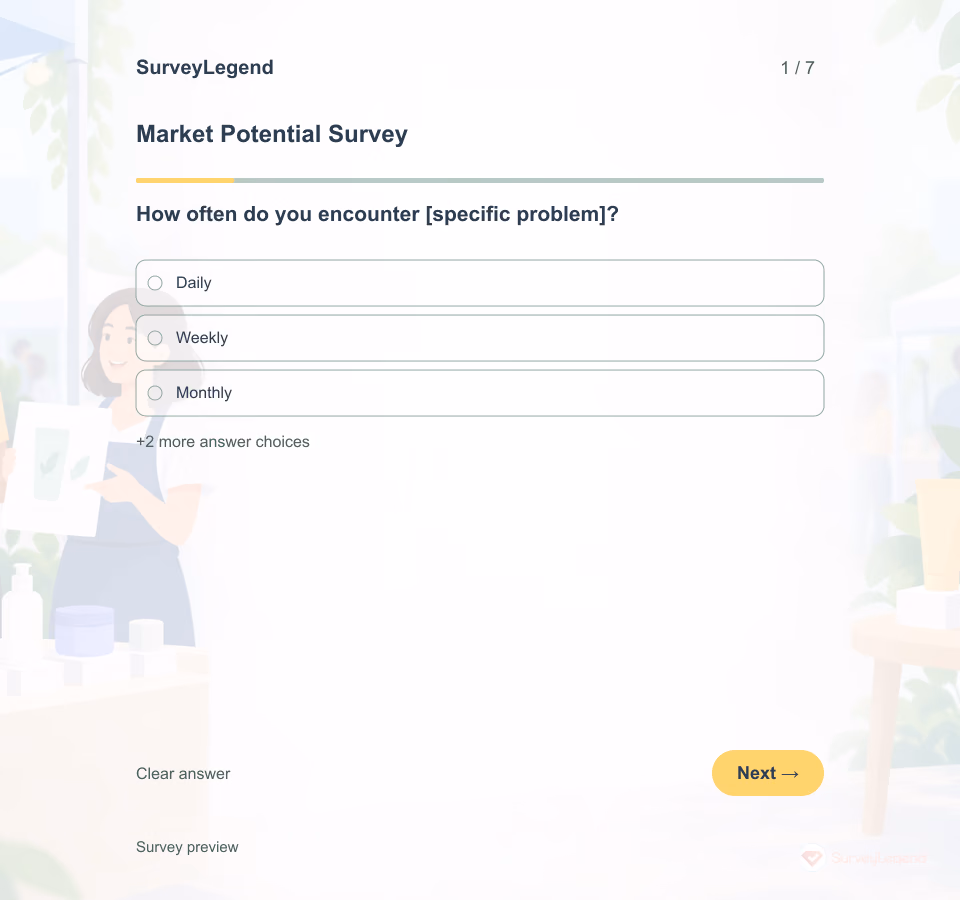 Preview of the Market Potential Survey Template showing its first question and answer choices
