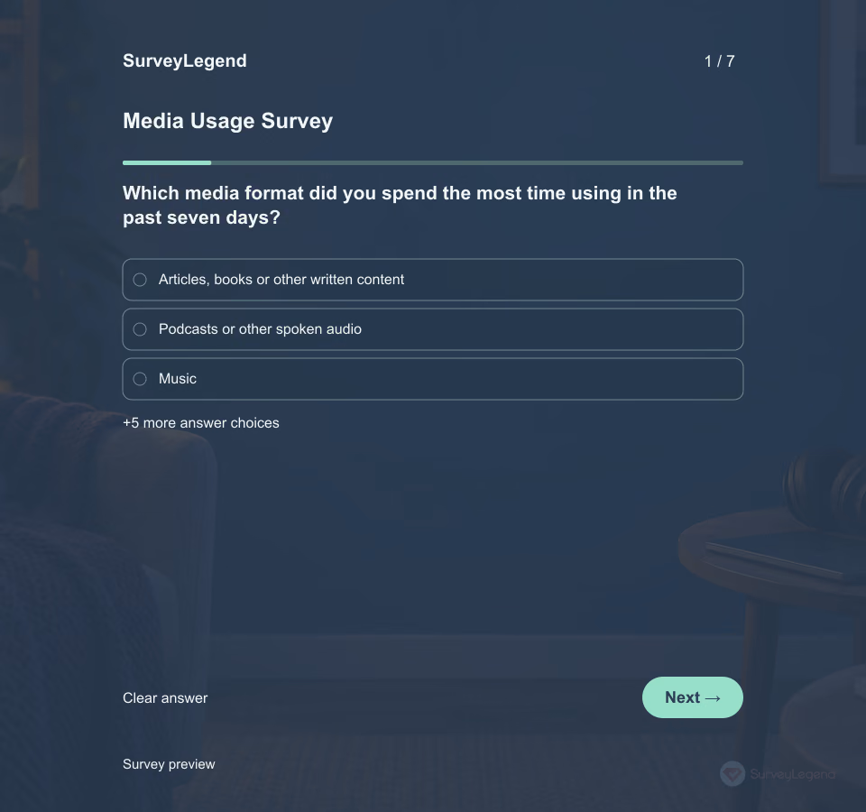 Preview of the Media Usage Survey Template showing its first question and answer choices