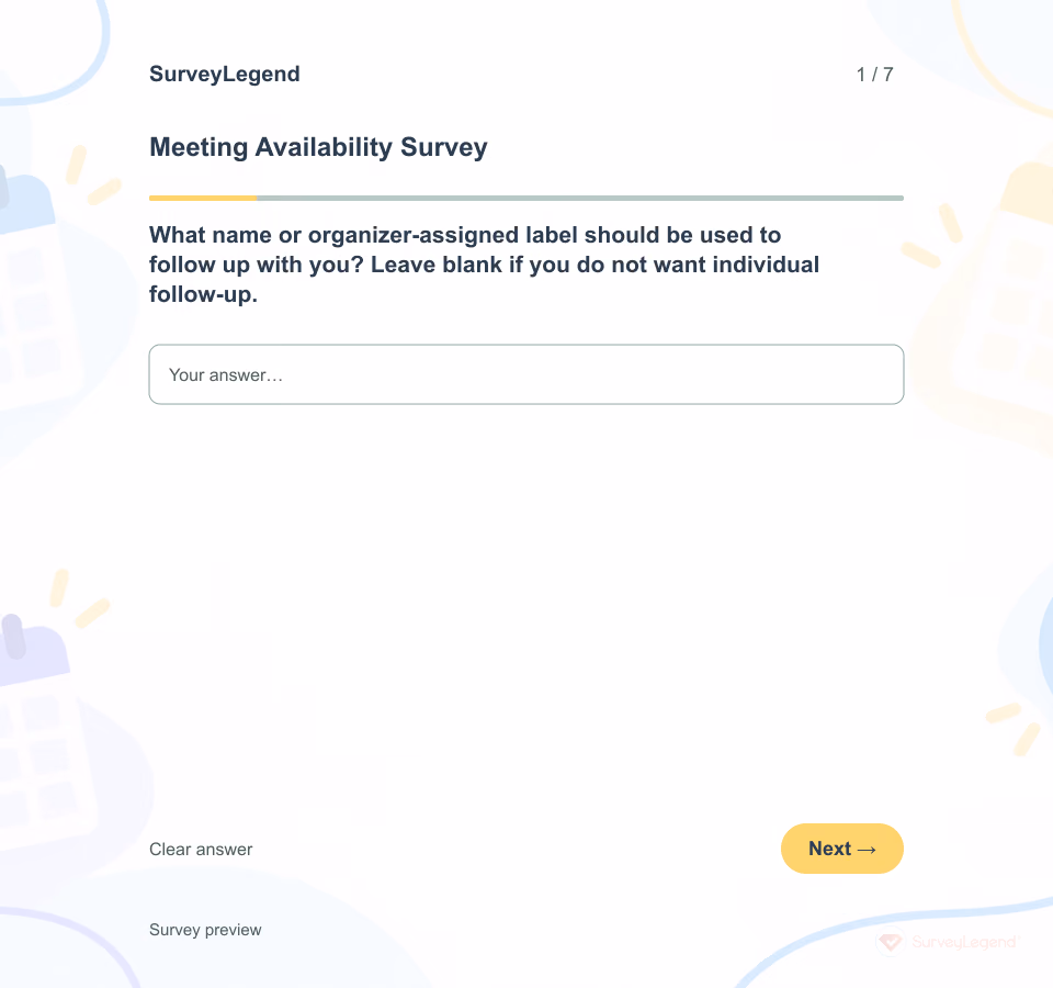 Preview of the Meeting Availability Survey Template showing its first question and answer choices