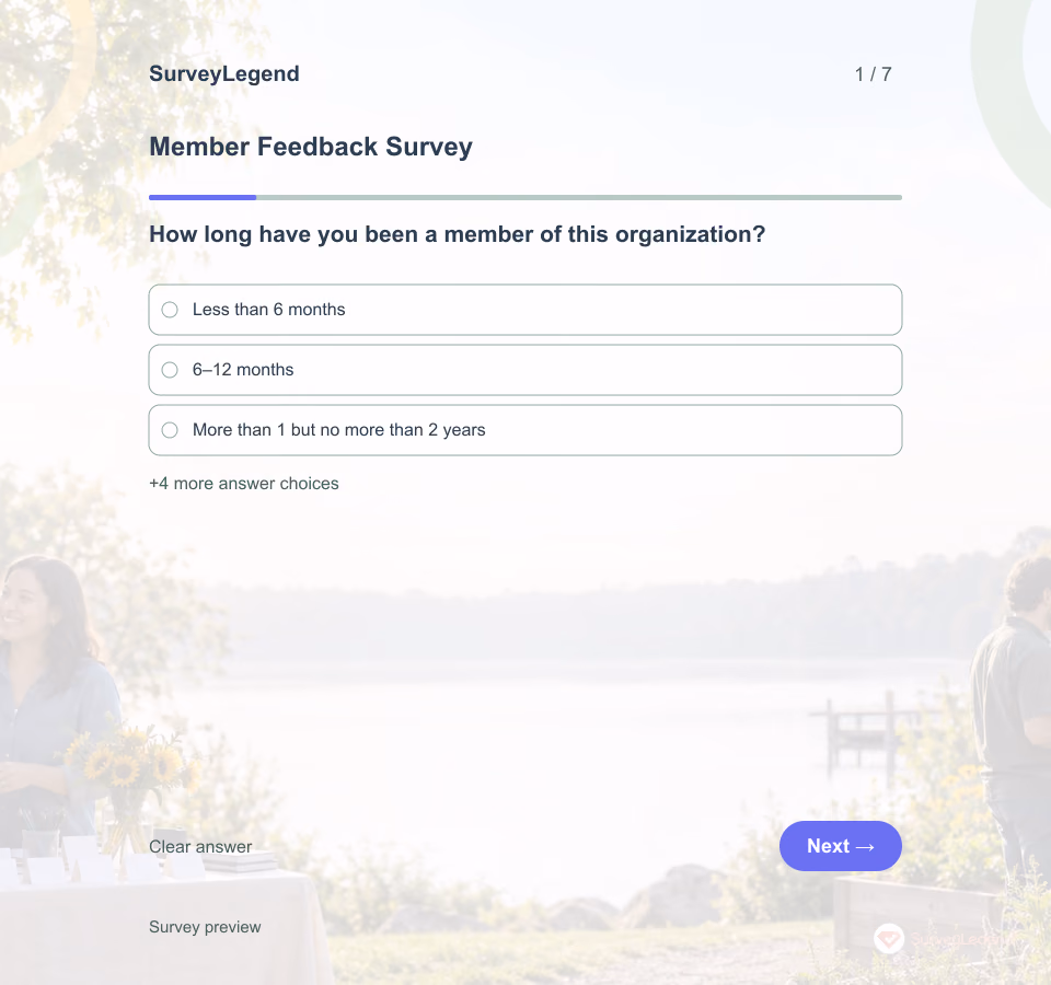 Preview of the Member Feedback Survey Template showing its first question and answer choices