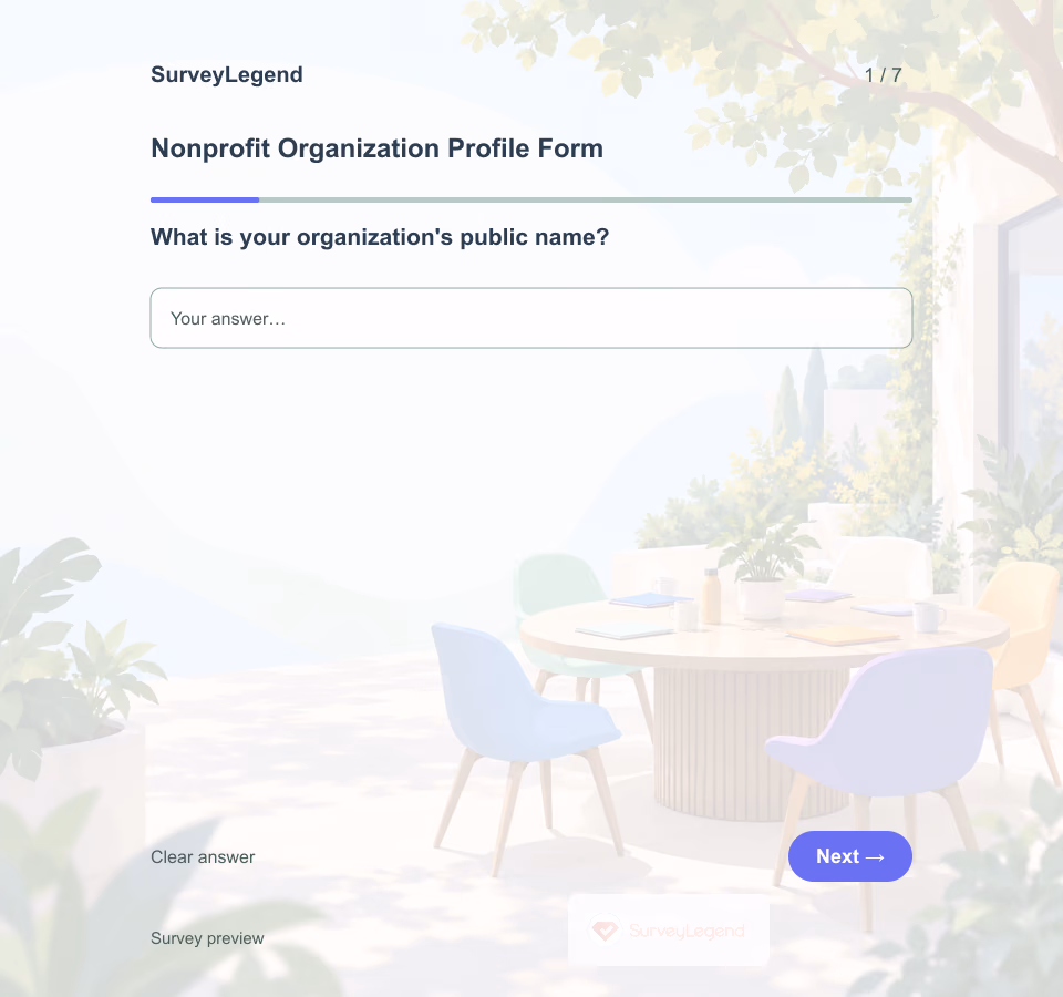 Preview of the Nonprofit Organization Profile Form Template showing its first question and answer choices