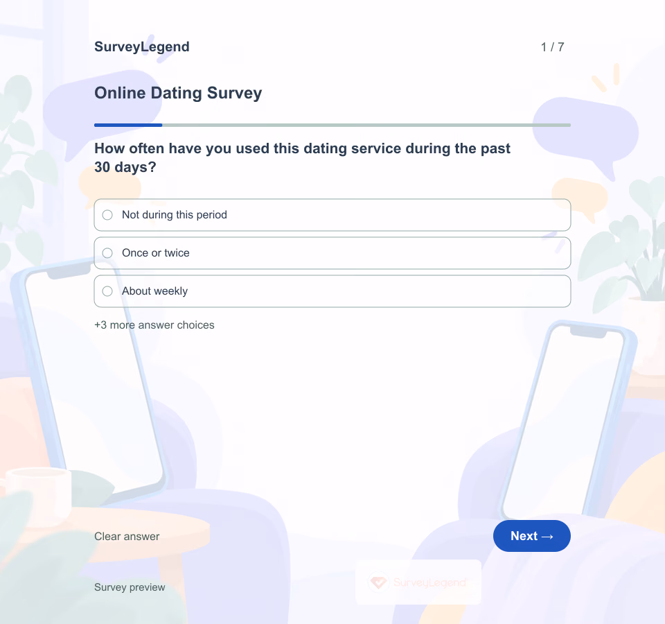 Preview of the Online Dating Survey Template showing its first question and answer choices