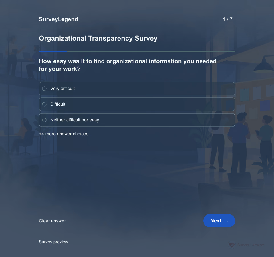 Preview of the Organizational Transparency Survey Template showing its first question and answer choices