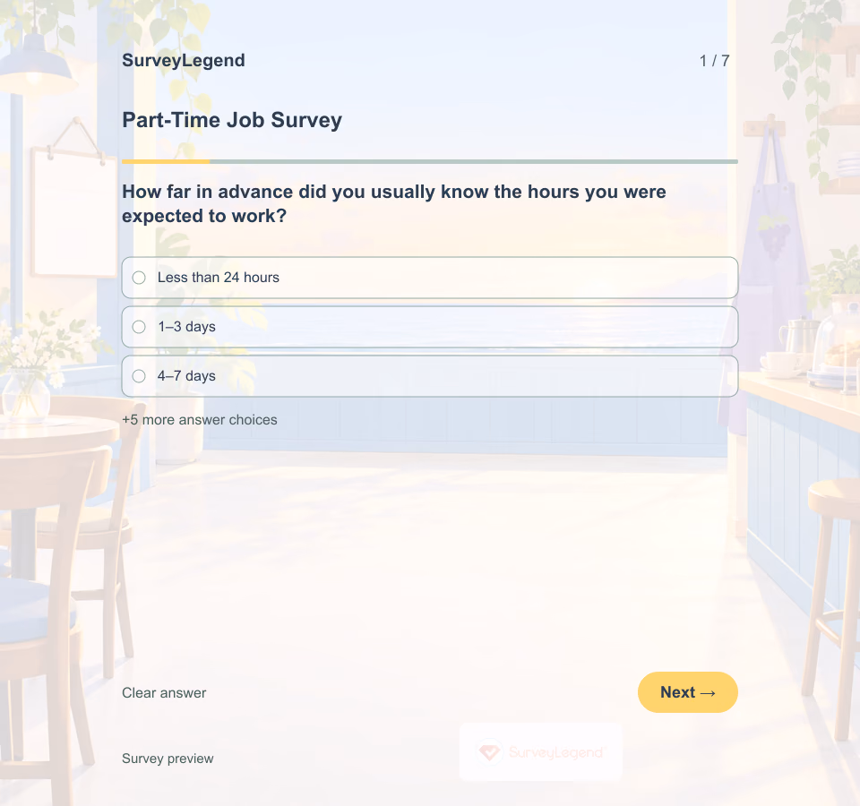Preview of the Part-Time Job Survey Template showing its first question and answer choices