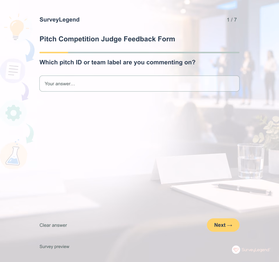 Preview of the Pitch Competition Judge Feedback Form showing its first question and answer choices