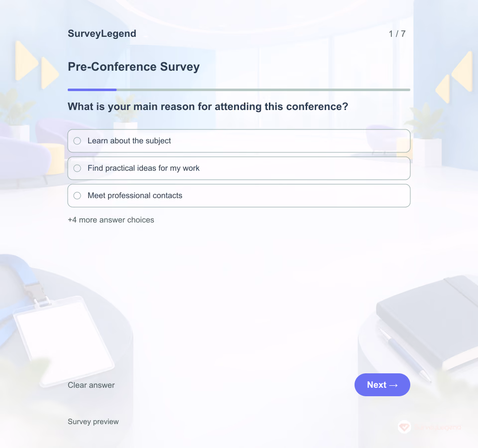 Preview of the Pre-Conference Survey Template showing its first question and answer choices