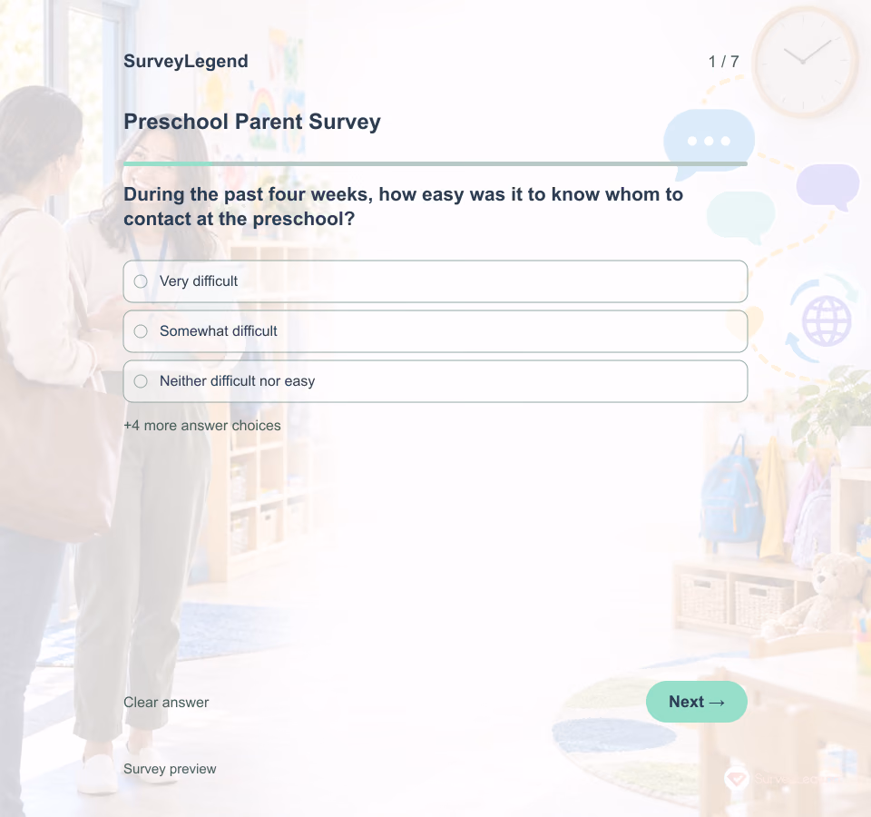 Preview of the Preschool Parent Survey Template showing its first question and answer choices