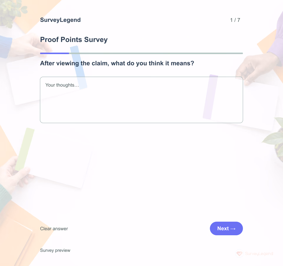 Preview of the Proof Points Survey Template showing its first question and answer choices