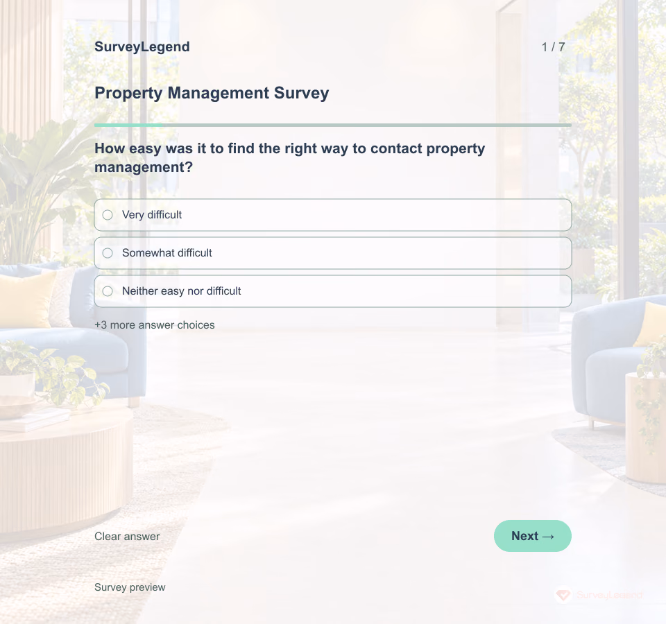 Preview of the Property Management Survey Template showing its first question and answer choices