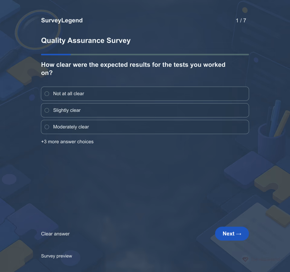 Preview of the Quality Assurance Survey Template showing its first question and answer choices