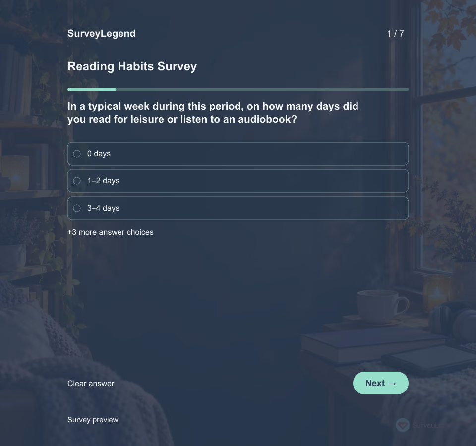 Preview of the Reading Habits Survey Template showing its first question and answer choices