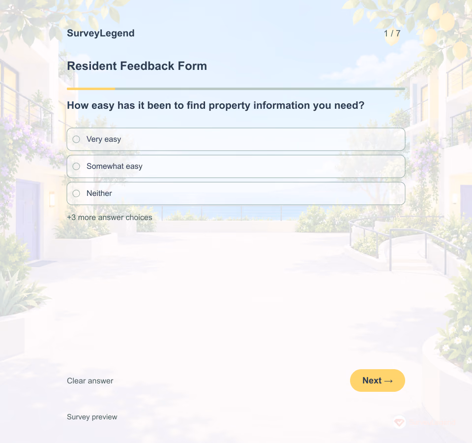 Preview of the Resident Feedback Form Template showing its first question and answer choices
