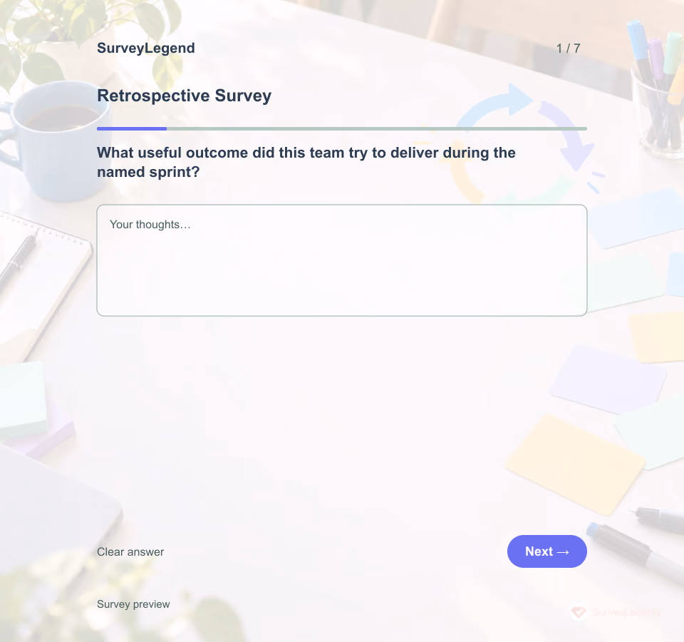 Preview of the Retrospective Survey Template showing its first question and answer choices