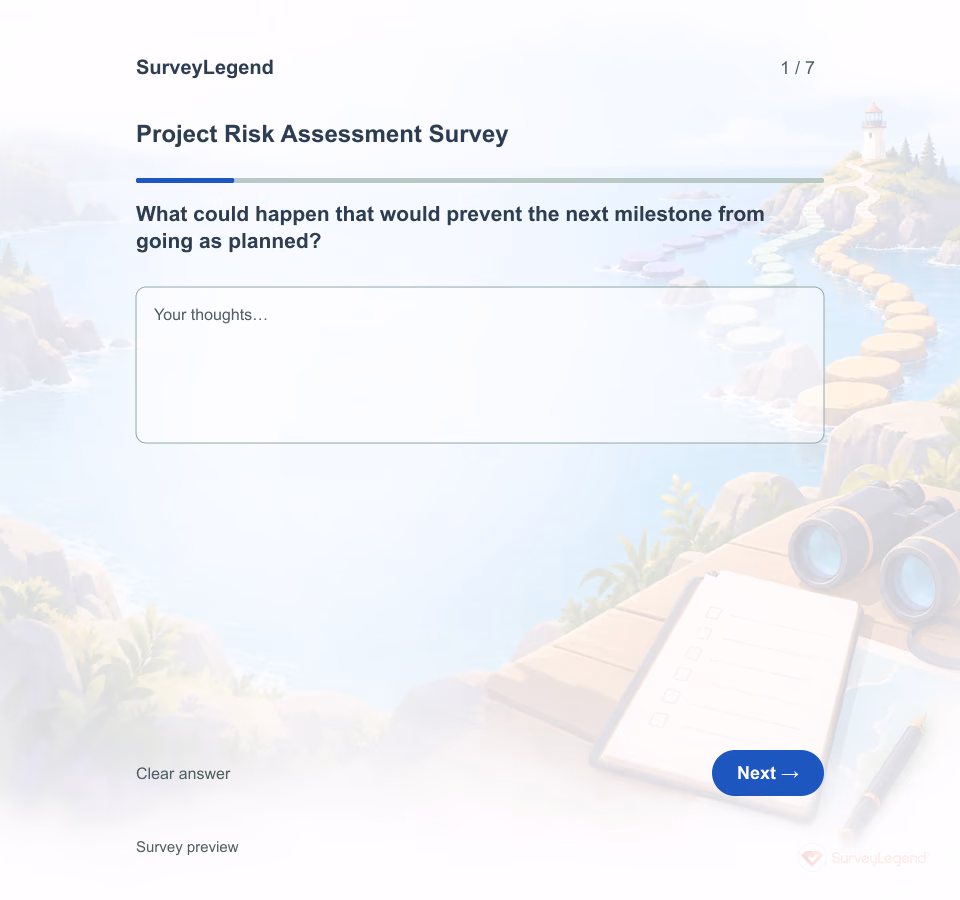 Preview of the Project Risk Assessment Survey Template showing its first question and answer choices