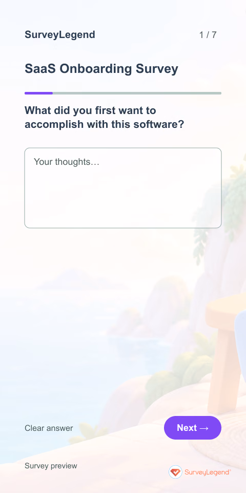 SaaS Onboarding Survey: first question and response field, mobile preview