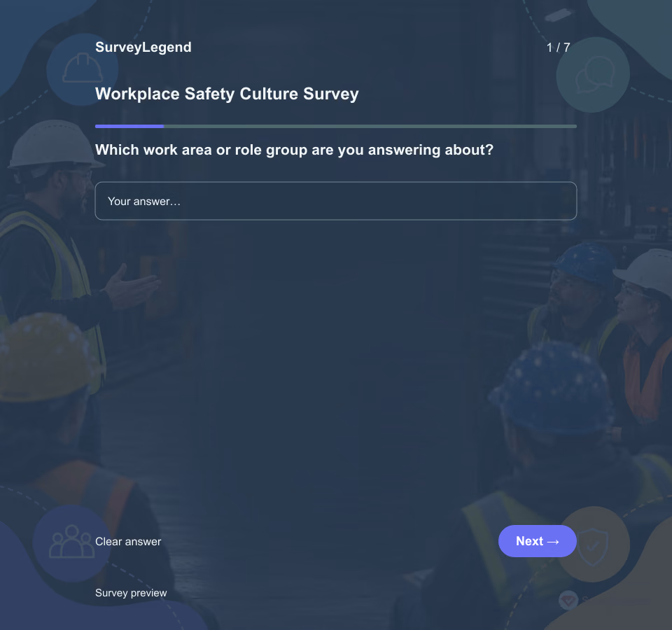 Preview of the Workplace Safety Culture Survey Template showing its first question and answer choices