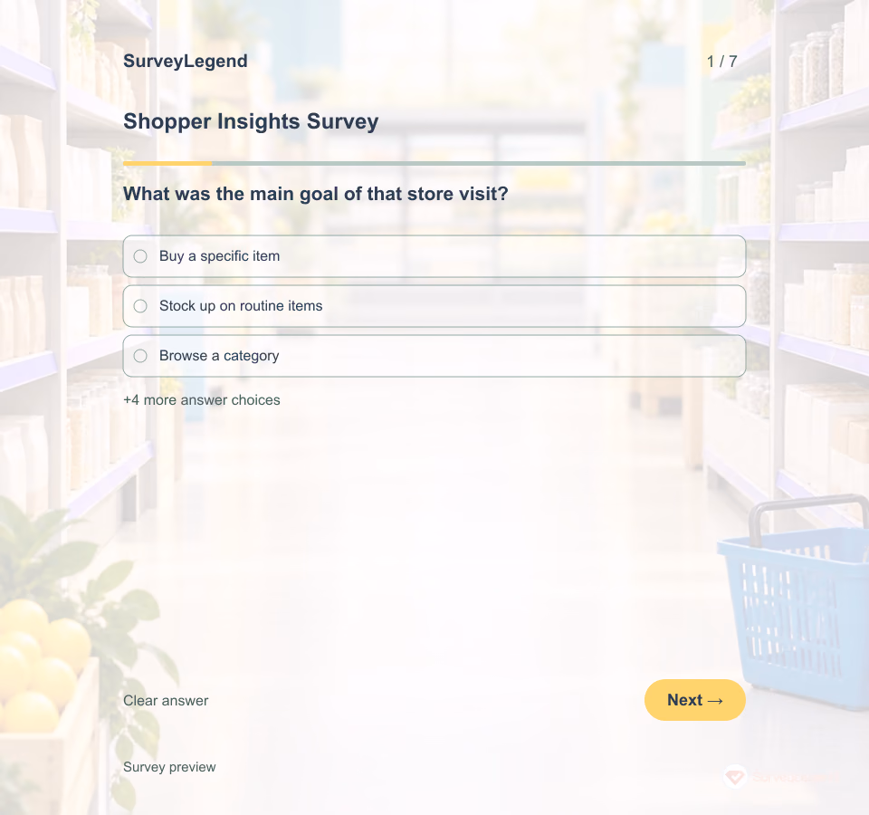 Preview of the Shopper Insights Survey Template showing its first question and answer choices