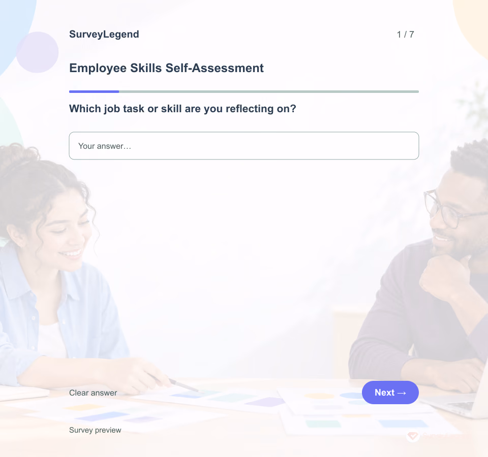 Preview of the Employee Skills Self-Assessment Template showing its first question and answer choices