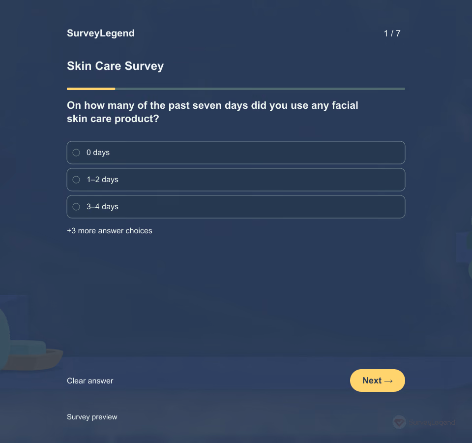 Preview of the Skin Care Survey Template showing its first question and answer choices