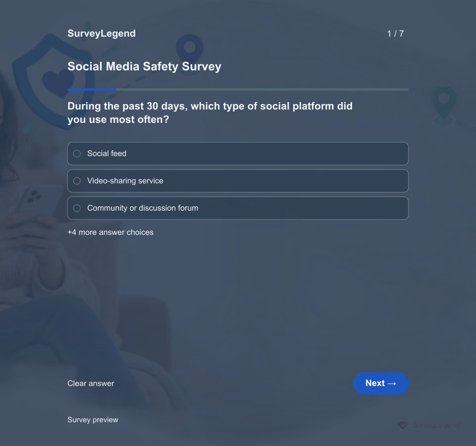 Preview of the Social Media Safety Survey Template showing its first question and answer choices