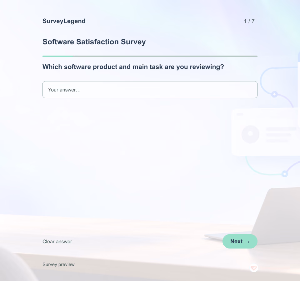 Preview of the Software Satisfaction Survey Template showing its first question and answer choices