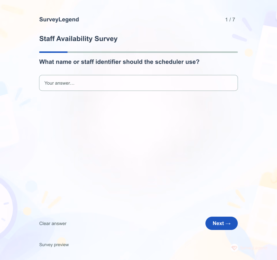 Preview of the Staff Availability Survey Template showing its first question and answer choices