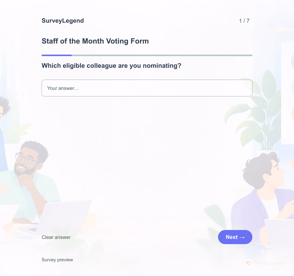 Preview of the Staff of the Month Voting Form Template showing its first question and answer choices