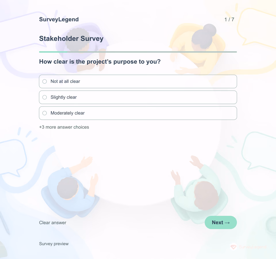 Preview of the Stakeholder Survey Template showing its first question and answer choices
