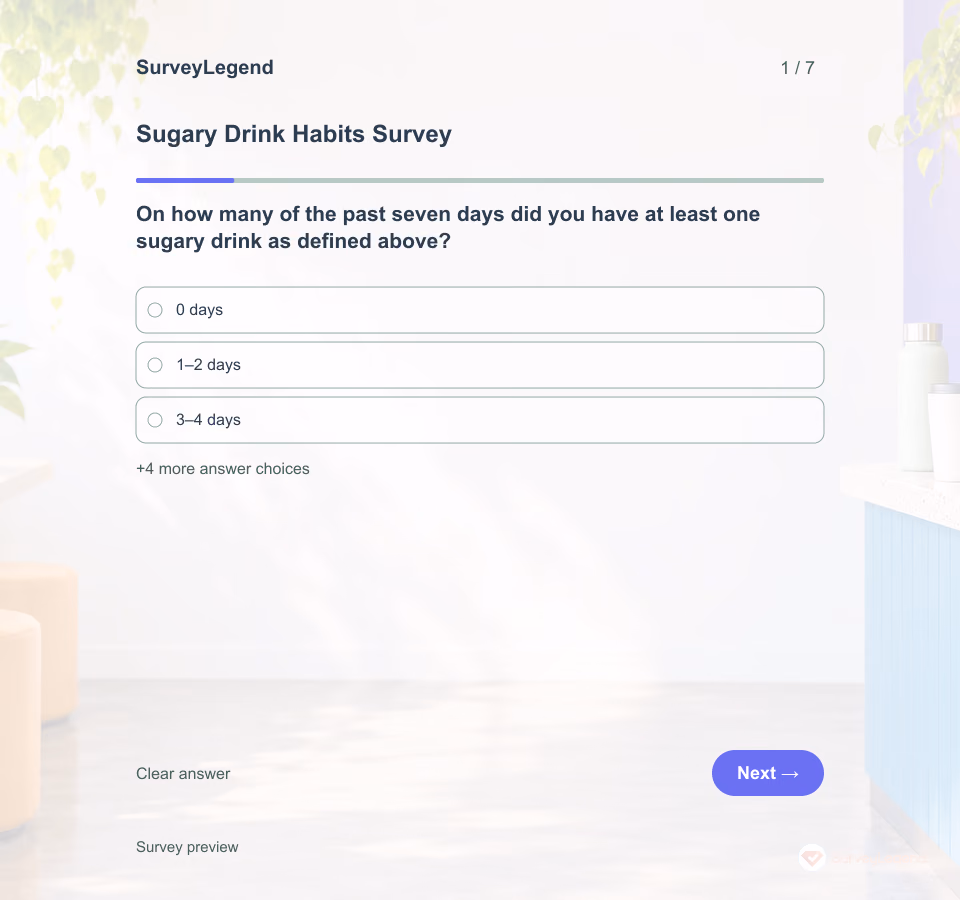 Preview of the Sugary Drink Habits Survey Template showing its first question and answer choices