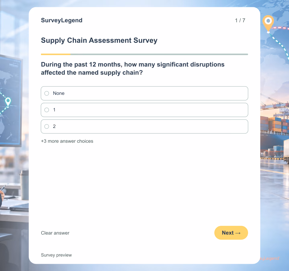 Preview of the Supply Chain Assessment Survey Template showing its first question and answer choices