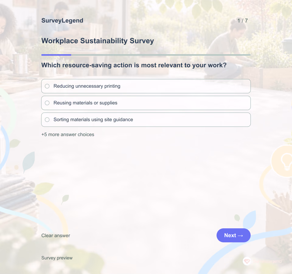 Preview of the Workplace Sustainability Survey Template showing its first question and answer choices
