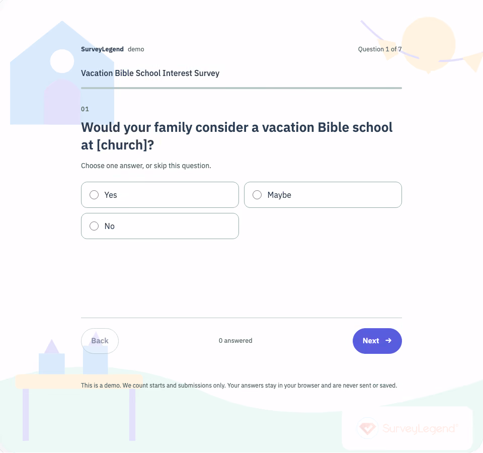 Vacation Bible School Interest Survey Template — first question and response options
