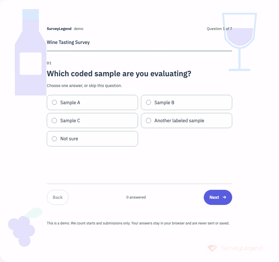 Wine Tasting Survey Template — first question and response options