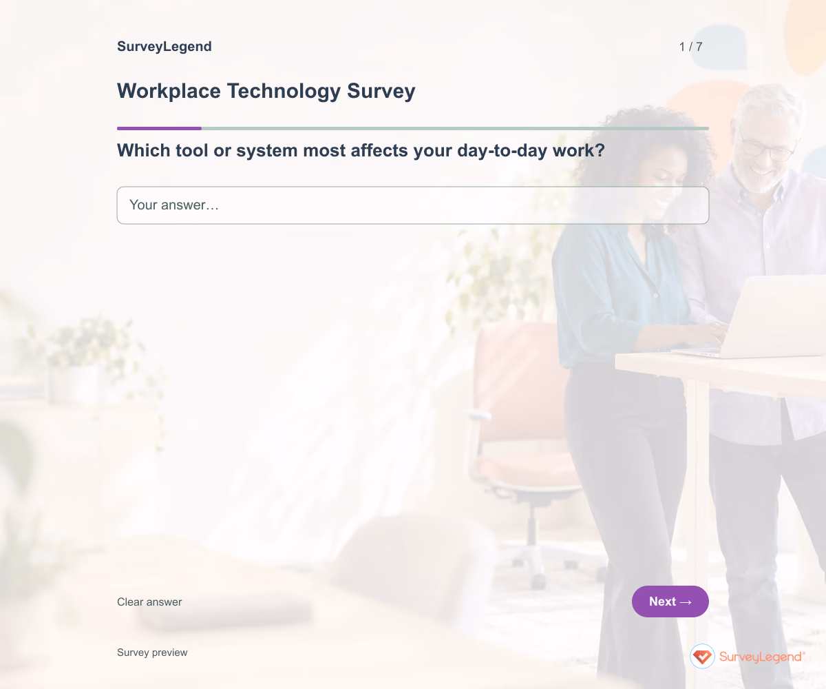 Preview of the Workplace Technology Survey demo showing its first question and answer choices