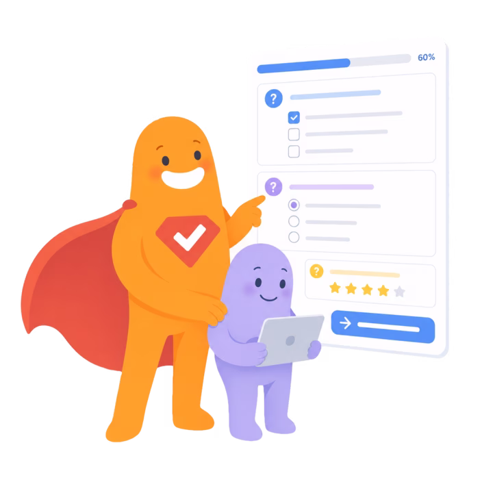SurveyLegend mascot helping a new user learn how the online survey tool works