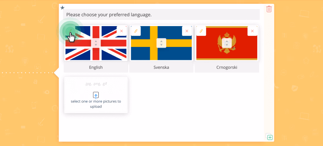Flags linked to surveys in different languages